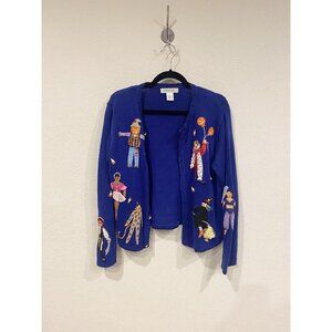 Arriviste Sweater Womens Large Blue Halloween Costume Embroidered Cardigan Fall